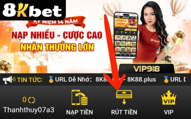 Trên trang chủ bấm vào ô Rút Tiền Trên trang chủ bấm vào ô Rút Tiền